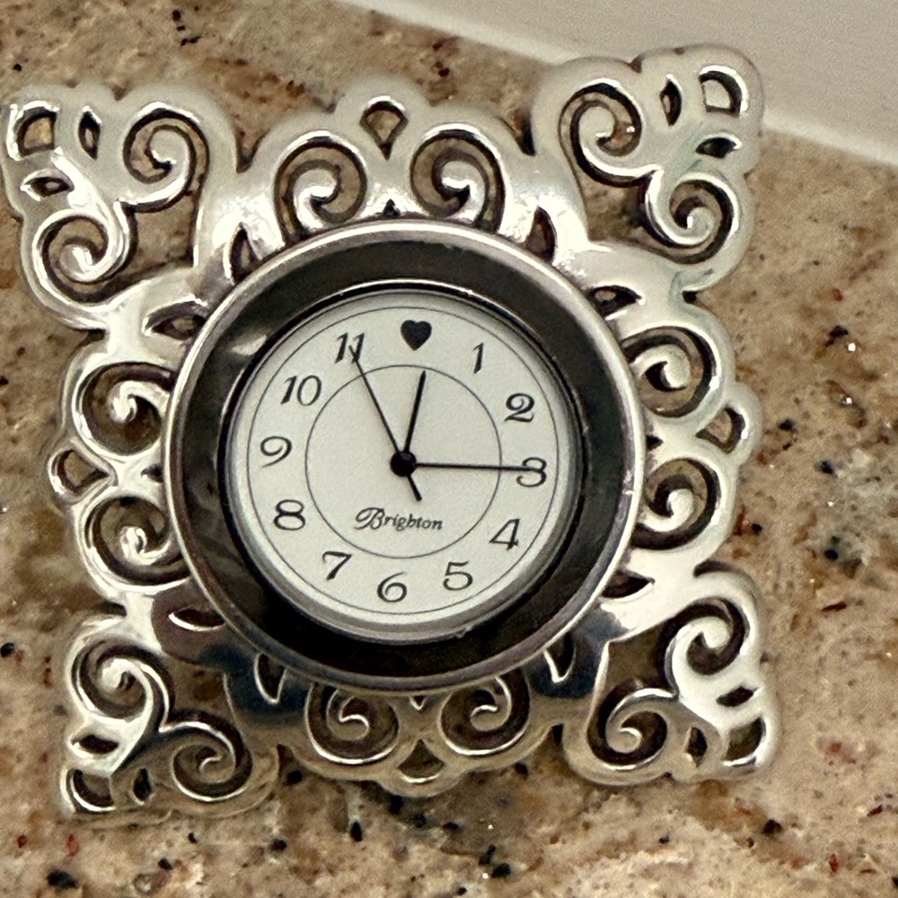 “Brighton” Geneva Desk & Travel Clock- Silver Plated: 2 3/4”x2 1/2” w/Gift Pouch